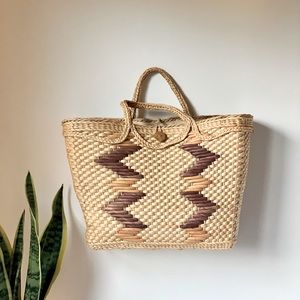 Boho Straw tote with chevron pattern